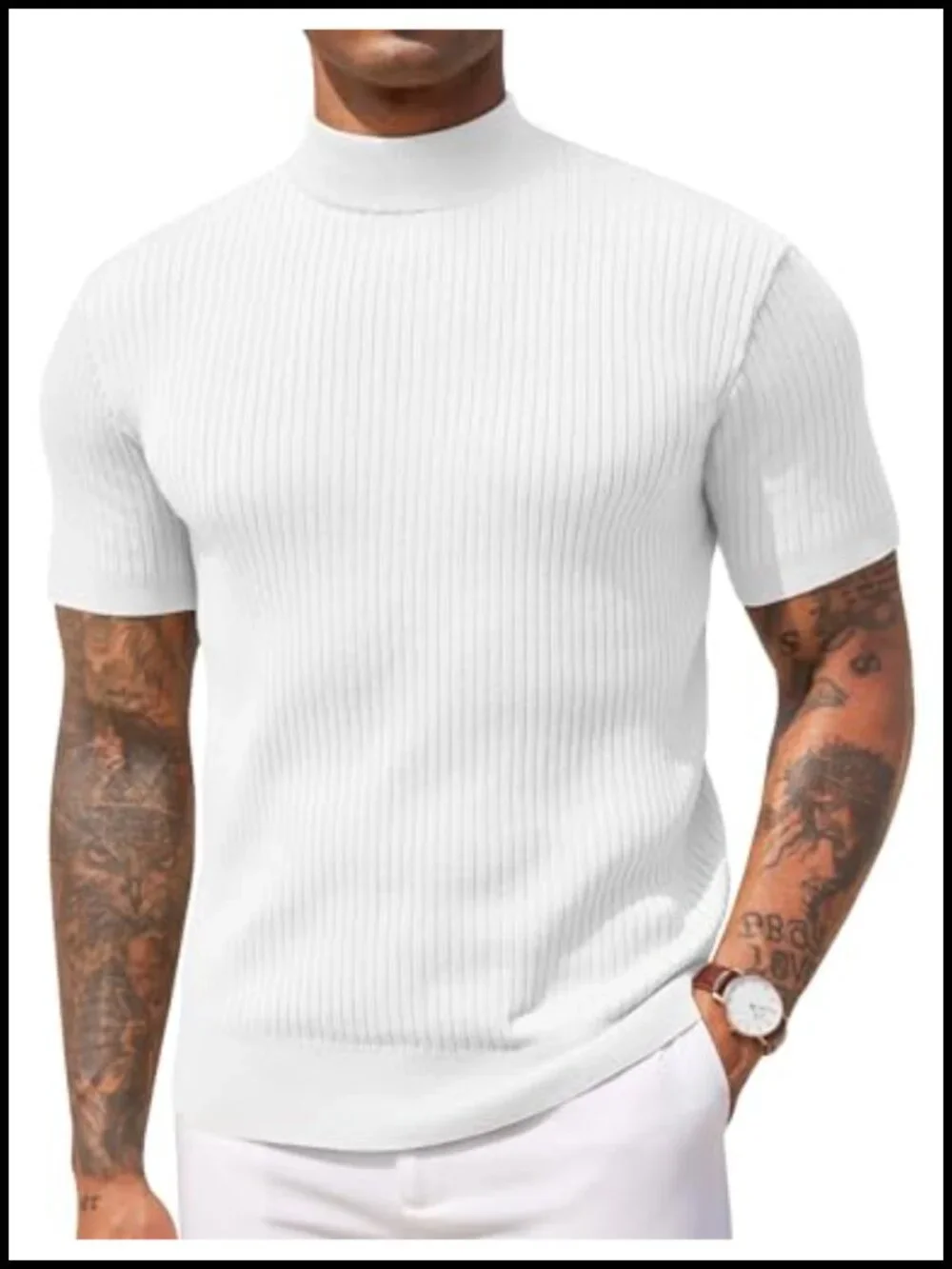 Men's Mock Turtleneck Short Sleeve Knit Pullover Sweater Ribbed Hem Casual